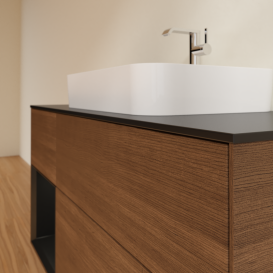 Тумба под раковину Villeroy & Boch Finion 120х50,1 см с подсветкой МДФ шпон грецкого ореха/стекло черное матовое G412PDGN