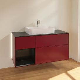 Тумба под раковину Villeroy & Boch Finion 120х50,1 см с подсветкой МДФ пион матовый лак/стекло черное матовое G412PDHB