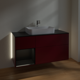 Тумба под раковину Villeroy & Boch Finion 120х50,1 см с подсветкой МДФ пион матовый лак/стекло черное матовое G412PDHB