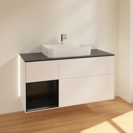 Тумба под раковину Villeroy & Boch Finion 120х50,1 см с подсветкой МДФ белый матовый лак/стекло черное матовое G412PDMT