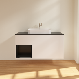 Тумба под раковину Villeroy & Boch Finion 120х50,1 см с подсветкой МДФ белый матовый лак/стекло черное матовое G412PDMT