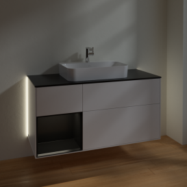 Тумба под раковину Villeroy & Boch Finion 120х50,1 см с подсветкой МДФ белый матовый лак/стекло черное матовое G412PDMT