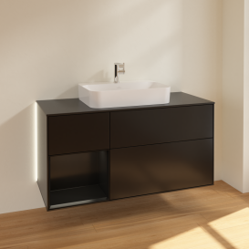 Тумба под раковину Villeroy & Boch Finion 120х50,1 см с подсветкой МДФ черный матовый лак/стекло черное матовое G412PDPD