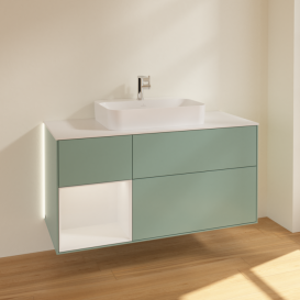 Тумба под раковину Villeroy & Boch Finion 120х50,1 см с подсветкой МДФ оливковый матовый лак/стекло белое матовое G411GFGM