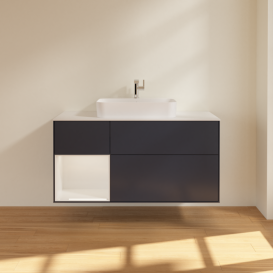 Тумба под раковину Villeroy & Boch Finion 120х50,1 см с подсветкой МДФ темно-синий матовый лак/стекло белое матовое G411GFHG