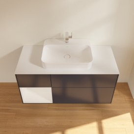 Тумба под раковину Villeroy & Boch Finion 120х50,1 см с подсветкой МДФ темно-синий матовый лак/стекло белое матовое G411GFHG