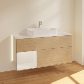 Тумба под раковину Villeroy & Boch Finion 120х50,1 см с подсветкой МДФ шпон дуба/стекло белое матовое G411GFPC