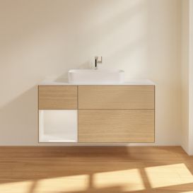 Тумба под раковину Villeroy & Boch Finion 120х50,1 см с подсветкой МДФ шпон дуба/стекло белое матовое G411GFPC