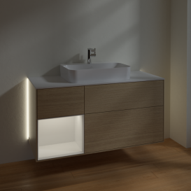 Тумба под раковину Villeroy & Boch Finion 120х50,1 см с подсветкой МДФ шпон дуба/стекло белое матовое G411GFPC