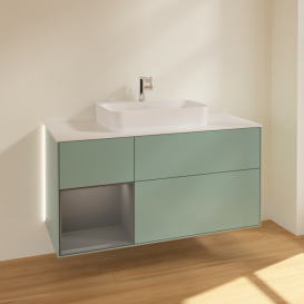 Тумба под раковину Villeroy & Boch Finion 120х50,1 см с подсветкой МДФ оливковый матовый лак/стекло белое матовое G411GKGM