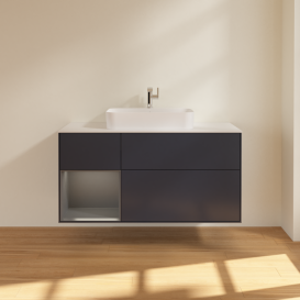 Тумба под раковину Villeroy & Boch Finion 120х50,1 см с подсветкой МДФ темно-синий матовый лак/стекло белое матовое G411GKHG