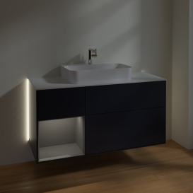 Тумба под раковину Villeroy & Boch Finion 120х50,1 см с подсветкой МДФ темно-синий матовый лак/стекло белое матовое G411GKHG
