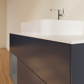 Тумба под раковину Villeroy & Boch Finion 120х50,1 см с подсветкой МДФ темно-синий матовый лак/стекло белое матовое G411GKHG