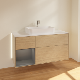 Тумба под раковину Villeroy & Boch Finion 120х50,1 см с подсветкой МДФ шпон дуба/стекло белое матовое G411GKPC