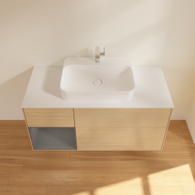 Тумба под раковину Villeroy & Boch Finion 120х50,1 см с подсветкой МДФ шпон дуба/стекло белое матовое G411GKPC