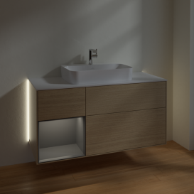 Тумба под раковину Villeroy & Boch Finion 120х50,1 см с подсветкой МДФ шпон дуба/стекло белое матовое G411GKPC