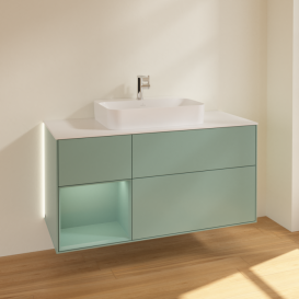 Тумба под раковину Villeroy & Boch Finion 120х50,1 см с подсветкой МДФ оливковый матовый лак/стекло белое матовое G411GMGM