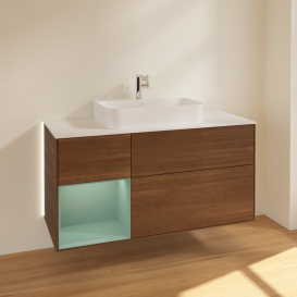 Тумба под раковину Villeroy & Boch Finion 120х50,1 см с подсветкой МДФ шпон грецкого ореха/стекло белое матовое G411GMGN