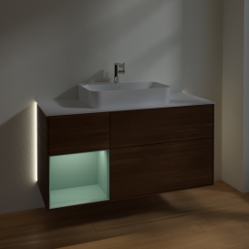 Тумба под раковину Villeroy & Boch Finion 120х50,1 см с подсветкой МДФ шпон грецкого ореха/стекло белое матовое G411GMGN