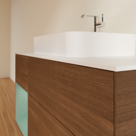 Тумба под раковину Villeroy & Boch Finion 120х50,1 см с подсветкой МДФ шпон грецкого ореха/стекло белое матовое G411GMGN