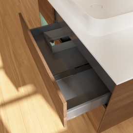 Тумба под раковину Villeroy & Boch Finion 120х50,1 см с подсветкой МДФ шпон грецкого ореха/стекло белое матовое G411GMGN