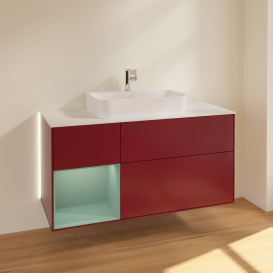 Тумба под раковину Villeroy & Boch Finion 120х50,1 см с подсветкой МДФ пион матовый лак/стекло белое матовое G411GMHB