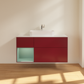 Тумба под раковину Villeroy & Boch Finion 120х50,1 см с подсветкой МДФ пион матовый лак/стекло белое матовое G411GMHB