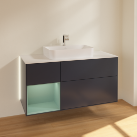 Тумба под раковину Villeroy & Boch Finion 120х50,1 см с подсветкой МДФ темно-синий матовый лак/стекло белое матовое G411GMHG