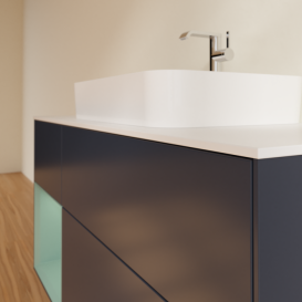 Тумба под раковину Villeroy & Boch Finion 120х50,1 см с подсветкой МДФ темно-синий матовый лак/стекло белое матовое G411GMHG