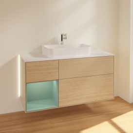 Тумба под раковину Villeroy & Boch Finion 120х50,1 см с подсветкой МДФ шпон дуба/стекло белое матовое G411GMPC