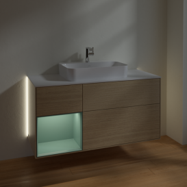 Тумба под раковину Villeroy & Boch Finion 120х50,1 см с подсветкой МДФ шпон дуба/стекло белое матовое G411GMPC