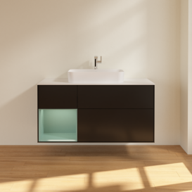 Тумба под раковину Villeroy & Boch Finion 120х50,1 см с подсветкой МДФ черный матовый лак/стекло белое матовое G411GMPD