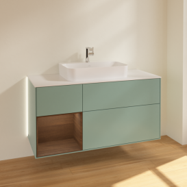 Тумба под раковину Villeroy & Boch Finion 120х50,1 см с подсветкой МДФ оливковый матовый лак/стекло белое матовое G411GNGM