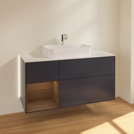 Тумба под раковину Villeroy & Boch Finion 120х50,1 см с подсветкой МДФ темно-синий матовый лак/стекло белое матовое G411GNHG
