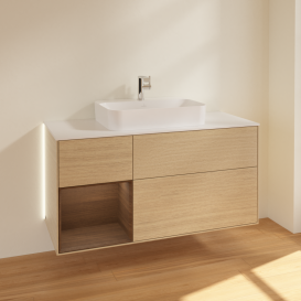 Тумба под раковину Villeroy & Boch Finion 120х50,1 см с подсветкой МДФ шпон дуба/стекло белое матовое G411GNPC