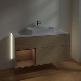 Тумба под раковину Villeroy & Boch Finion 120х50,1 см с подсветкой МДФ шпон дуба/стекло белое матовое G411GNPC