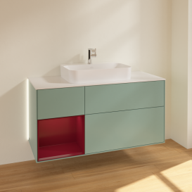 Тумба под раковину Villeroy & Boch Finion 120х50,1 см с подсветкой МДФ оливковый матовый лак/стекло белое матовое G411HBGM