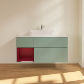 Тумба под раковину Villeroy & Boch Finion 120х50,1 см с подсветкой МДФ оливковый матовый лак/стекло белое матовое G411HBGM