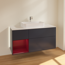 Тумба под раковину Villeroy & Boch Finion 120х50,1 см с подсветкой МДФ темно-синий матовый лак/стекло белое матовое G411HBHG
