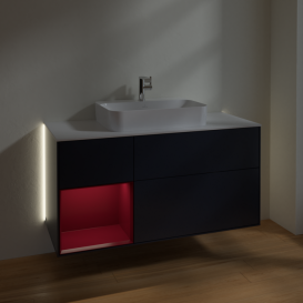 Тумба под раковину Villeroy & Boch Finion 120х50,1 см с подсветкой МДФ темно-синий матовый лак/стекло белое матовое G411HBHG