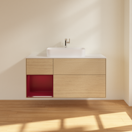 Тумба под раковину Villeroy & Boch Finion 120х50,1 см с подсветкой МДФ шпон дуба/стекло белое матовое G411HBPC