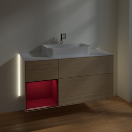 Тумба под раковину Villeroy & Boch Finion 120х50,1 см с подсветкой МДФ шпон дуба/стекло белое матовое G411HBPC