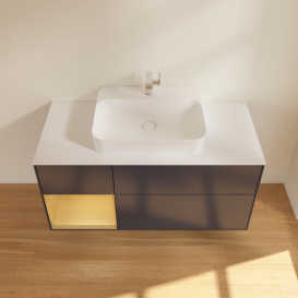 Тумба під раковину Villeroy & Boch Finion 120х50,1 см із підсвічуванням МДФ темно-синій матовий лак/скло біле матове G411HFHG