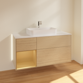 Тумба под раковину Villeroy & Boch Finion 120х50,1 см с подсветкой МДФ шпон дуба/стекло белое матовое G411HFPC