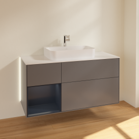 Тумба под раковину Villeroy & Boch Finion 120х50,1 см с подсветкой МДФ антрацит матовый лак/стекло белое матовое G411HGGK