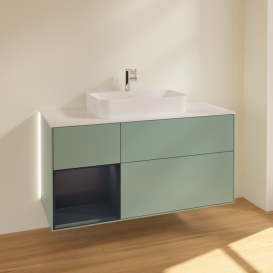 Тумба под раковину Villeroy & Boch Finion 120х50,1 см с подсветкой МДФ оливковый матовый лак/стекло белое матовое G411HGGM