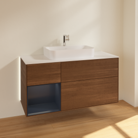 Тумба под раковину Villeroy & Boch Finion 120х50,1 см с подсветкой МДФ шпон грецкого ореха/стекло белое матовое G411HGGN