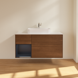 Тумба под раковину Villeroy & Boch Finion 120х50,1 см с подсветкой МДФ шпон грецкого ореха/стекло белое матовое G411HGGN