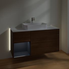 Тумба под раковину Villeroy & Boch Finion 120х50,1 см с подсветкой МДФ шпон грецкого ореха/стекло белое матовое G411HGGN