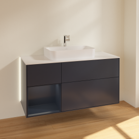 Тумба под раковину Villeroy & Boch Finion 120х50,1 см с подсветкой МДФ темно-синий матовый лак/стекло белое матовое G411HGHG